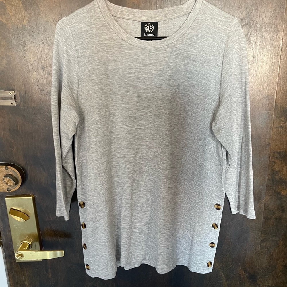 NWT Grey Bobeau Long Sleeve Top with Button Detail- Size L